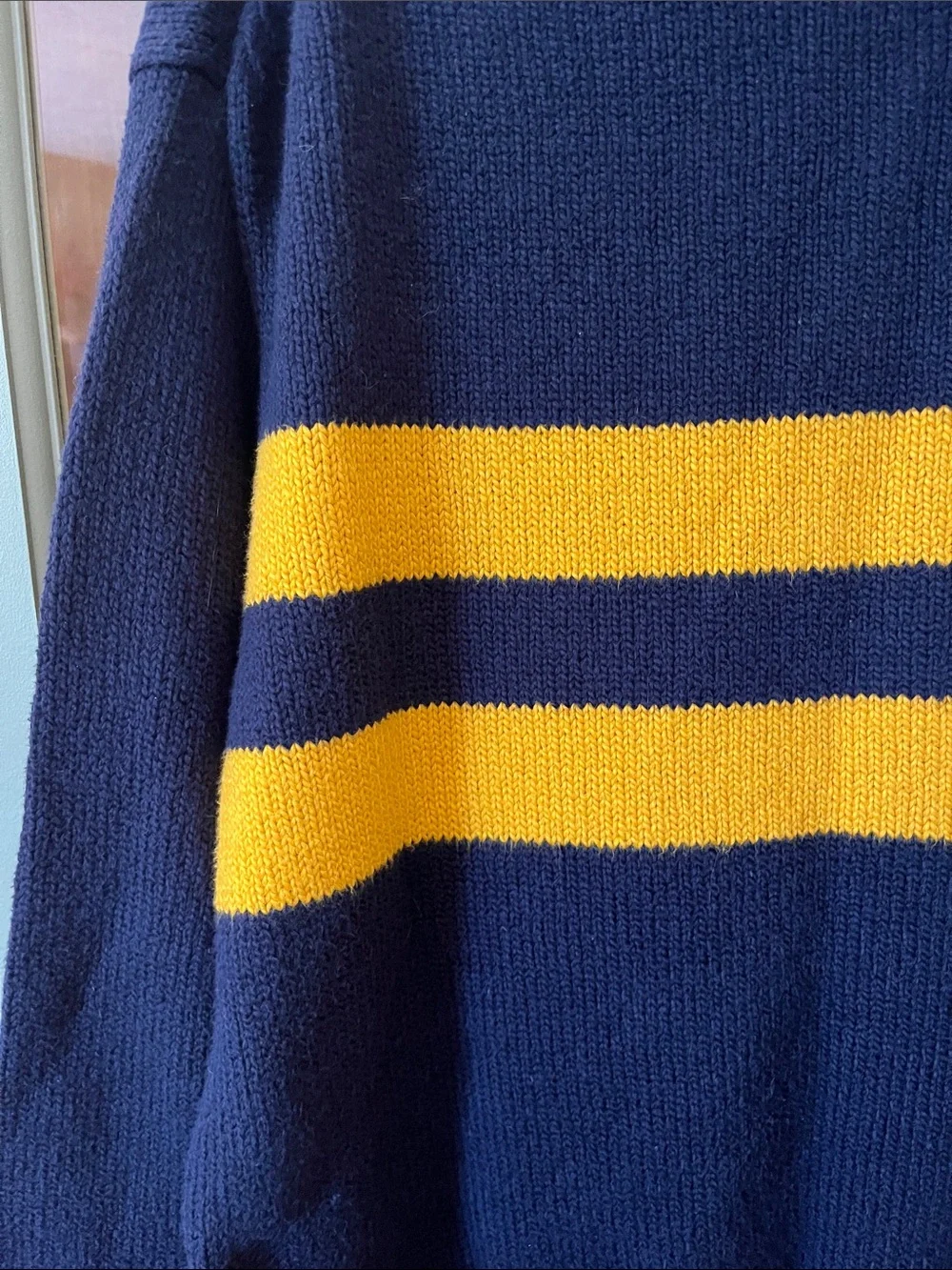 Polo by Ralph Lauren Navy Crewneck Sweater with Gold Stripes